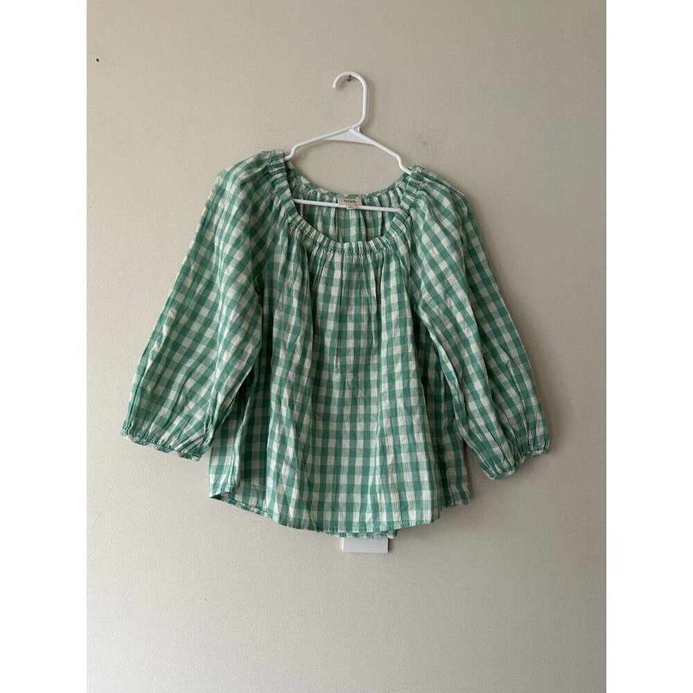 a.n.a Gingham Boat Neck Blouse, Women's Size S Green NWT Casual Summer